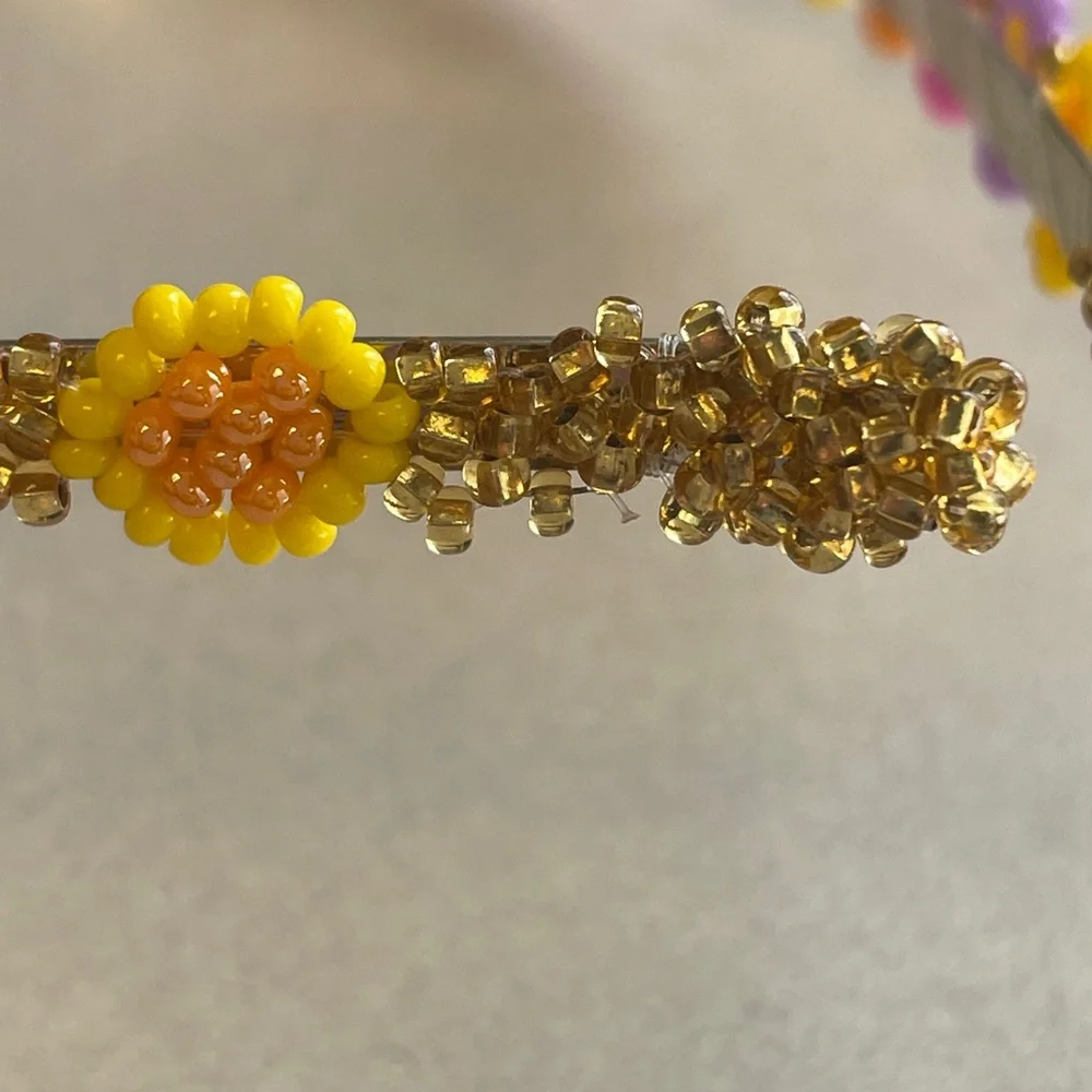 Beaded Floral Headband in Yellow, Pink & Purple